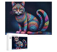 300 PCS Rompecabezas para Adolescentes Colorful Mandala Cat Art Print Rompecabezas para Adultos Juegos Familiares Regalo De Cumpleaños Diversión En Casa Actividades, 300 PCS