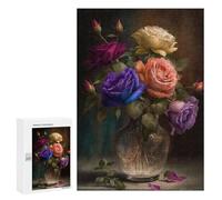 300 PCS Rompecabezas para Adolescentes Colorful Roses in Glass Vase Juegos Familiares De Rompecabezas para Adultos Que Mejoran La Memoria Ayudan A Ejercitar El Cerebro 300 PCS