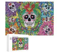 300 PCS Rompecabezas para Adolescentes Colorful Sugar Skulls Art Print Rompecabezas para Adultos Juego Práctico Desafío Difícil Cumpleaños Y Navidad 300 PCS