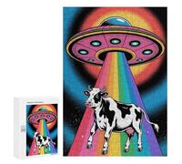 300 PCS Rompecabezas para Adolescentes Cow Abduction by UFO with Rainbow Beam Rompecabezas para Adultos Juego Práctico Difícil Interacción Entre Padres E Hijos 300 PCS