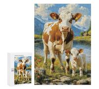 300 PCS Rompecabezas para Adolescentes Cow and Calf by The River Rompecabezas para Adultos Juegos Familiares Mejora La Memoria Regalos para Amigos Y Familiares 300 PCS