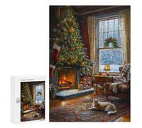 300 PCS Rompecabezas para Adolescentes Cozy Christmas Fireplace Painting Rompecabezas para Adultos Juegos Relajantes Mejora La Memoria Interacción Entre Padres E Hijos 300 PCS