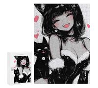 300 PCS Rompecabezas para Adolescentes Cute Anime Cat Girl and Black Cat Rompecabezas para Adultos Juguetes Antiestrés Decoración De Pared Diversión Actividades En Casa, 300 PCS