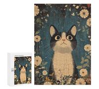 300 PCS Rompecabezas para Adolescentes Cute Vintage Cat in Flowers Rompecabezas para Adultos Juego Práctico Difícil Interacción Entre Padres E Hijos 300 PCS