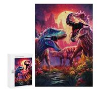 300 PCS Rompecabezas para Adolescentes Dinosaur Duel Under The Moonlit Sky Rompecabezas para Adultos Juego Práctico Desafío Difícil Cumpleaños Y Navidad 300 PCS