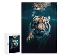 300 PCS Rompecabezas para Adolescentes Diving Tiger in Blue Water Rompecabezas para Adultos Juegos Familiares Mejora La Memoria Regalos para Amigos Y Familiares 300 PCS
