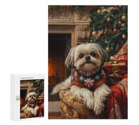 300 PCS Rompecabezas para Adolescentes Dog in Christmas Sweater Shih Tzu Dog Christmas Art Rompecabezas para Adultos Juegos Familiares Mejora La Memoria Regalos para Amigos Y Familiares 300 PCS