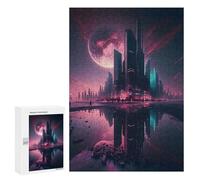 300 PCS Rompecabezas para Adolescentes Dystopian Metropolis with Lunar Eclipse Rompecabezas para Adultos Juegos Familiares Mejora La Memoria Regalos para Amigos Y Familiares 300 PCS