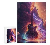 300 PCS Rompecabezas para Adolescentes Electric Guitar with Fire Effect Rompecabezas para Adultos, Decoración De Pared, Corte De Precisión, Cumpleaños