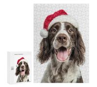 300 PCS Rompecabezas para Adolescentes English Springer Spaniel Dog with Santa Hat Portrait Rompecabezas para Adultos Juguetes Antiestrés Desafío Difícil Cumpleaños