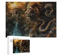 300 PCS Rompecabezas para Adolescentes Fantasy Lion Vs. Serpent Epic Battle Scene Rompecabezas para Adultos Juego Práctico Desafío Difícil Cumpleaños Y Navidad 300 PCS