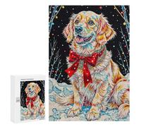 300 PCS Rompecabezas para Adolescentes Festive Dog Portrait with Christmas Bow Rompecabezas para Adultos Juguetes Antiestrés Desafío Difícil Cumpleaños