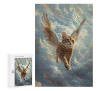 300 PCS Rompecabezas para Adolescentes Flying Cat with Wings Bengal Cat Angel Juegos Familiares De Rompecabezas para Adultos Que Mejoran La Memoria Ayudan A Ejercitar El Cerebro 300 PCS