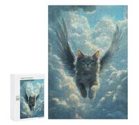 300 PCS Rompecabezas para Adolescentes Flying Cat with Wings Gray Cat Loss Painting Juegos Familiares De Rompecabezas para Adultos Que Mejoran La Memoria Ayudan A Ejercitar El Cerebro 300 PCS