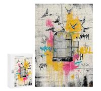 300 PCS Rompecabezas para Adolescentes Freedom Birds - Open Cage Graffiti Street Art Rompecabezas para Adultos Juegos Divertidos Regalo De Cumpleaños Cumpleaños Y Navidad 300 PCS