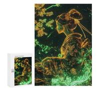 300 PCS Rompecabezas para Adolescentes Geisha Bloom Neon Japanese Cherry Blossom Rompecabezas para Adultos Juego Práctico Difícil Interacción Entre Padres E Hijos 300 PCS