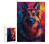 300 PCS Rompecabezas para Adolescentes German Shepherd Pop Art Portrait Rompecabezas Juegos Relajantes Desafío Difícil Desafiante De Completar 300 PCS