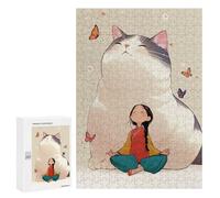 300 PCS Rompecabezas para Adolescentes Girl Meditating with Giant Cat Juegos Familiares De Rompecabezas para Adultos Que Mejoran La Memoria Ayudan A Ejercitar El Cerebro 300 PCS