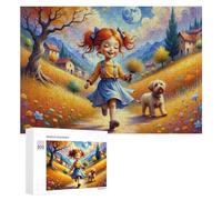 300 PCS Rompecabezas para Adolescentes Girl with Dog in Autumn Field Rompecabezas para Adultos Juego Práctico Desafío Difícil Cumpleaños Y Navidad 300 PCS