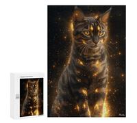 300 PCS Rompecabezas para Adolescentes Golden Glow Bengal Cat - Mystical Feline Art - Enchanted Cat Portrait Rompecabezas para Adolescentes Juegos Divertidos Análisis Y Lógica Cum