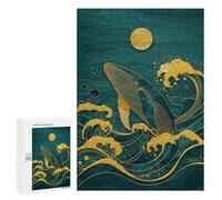 300 PCS Rompecabezas para Adolescentes Golden Whale in Teal Ocean Art Rompecabezas para Adultos Juegos Divertidos Regalo De Cumpleaños Cumpleaños Y Navidad 300 PCS