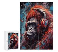 300 PCS Rompecabezas para Adolescentes Gorilla Painted Headphones Rompecabezas para Adultos Juegos Familiares Mejora La Memoria Regalos para Amigos Y Familiares 300 PCS