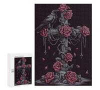300 PCS Rompecabezas para Adolescentes Gothic Raven and Roses Cross Rompecabezas para Adultos Juegos Familiares Mejora La Memoria Regalos para Amigos Y Familiares 300 PCS