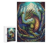 300 PCS Rompecabezas para Adolescentes Green Dragon in Forest Illustration Rompecabezas Juegos Relajantes Desafío Difícil Desafiante De Completar 300 PCS