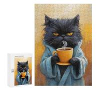 300 PCS Rompecabezas para Adolescentes Grumpy Cat in Robe with Coffee Cup Rompecabezas para Adolescentes Análisis Y Lógica Difícil Y Desafiante 300 PCS