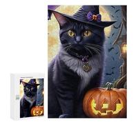 300 PCS Rompecabezas para Adolescentes Halloween Black Cat with Jack-o'-Lantern-5 Rompecabezas para Adultos Juego Práctico Desafío Difícil 300 PCS