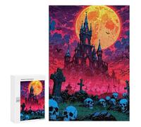 300 PCS Rompecabezas para Adolescentes Halloween Castle Under A Full Moon Rompecabezas para Adultos Juegos Divertidos Regalo De Cumpleaños Cumpleaños Y Navidad 300 PCS