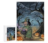 300 PCS Rompecabezas para Adolescentes Halloween Witch Cat Rompecabezas para Adultos Juego Práctico Difícil Interacción Entre Padres E Hijos 300 PCS
