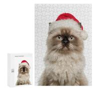 300 PCS Rompecabezas para Adolescentes Himalayan Cat with Santa Hat Portrait Rompecabezas para Adultos Juguetes Antiestrés Desafío Difícil Cumpleaños