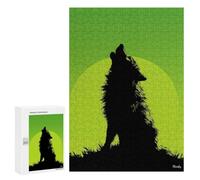 300 PCS Rompecabezas para Adolescentes Howling Wolf Silhouette - Wild Nature on Green Rompecabezas Juegos Relajantes Desafío Difícil Desafiante De Completar 300 PCS