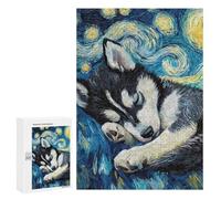 300 PCS Rompecabezas para Adolescentes Husky Puppy Starry Night Rompecabezas para Adultos Juguetes Antiestrés Desafío Difícil Cumpleaños