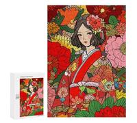 300 PCS Rompecabezas para Adolescentes Japan Kimono Girl Flowers Rompecabezas para Adultos Juegos Relajantes Mejora La Memoria Interacción Entre Padres E Hijos 300 PCS