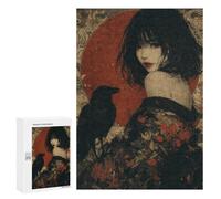 300 PCS Rompecabezas para Adolescentes Japanese Woman in Kimono with Crow Rompecabezas Juegos Relajantes Desafío Difícil Desafiante De Completar 300 PCS