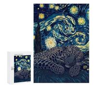 300 PCS Rompecabezas para Adolescentes Leopard Sleeping Under Starry Night Sky Rompecabezas para Adultos Juegos Familiares Desafío Difícil Ayuda A Ejercitar El Cerebro 300 PCS