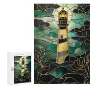 300 PCS Rompecabezas para Adolescentes Lighthouse Stained Glass Rompecabezas para Adultos Juegos De Relajación Decoración De Pared Ayuda A Ejercitar El Cerebro 300 PCS