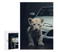 300 PCS Rompecabezas para Adolescentes Lion Cub and White Car Rompecabezas para Adultos Juego Práctico Difícil Interacción Entre Padres E Hijos 300 PCS