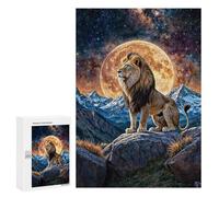 300 PCS Rompecabezas para Adolescentes Lion on Rock with Moon and Stars Rompecabezas Juegos Relajantes Pero Divertidos Y Humorísticos Cumpleaños Y Navidad 300 PCS