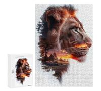 300 PCS Rompecabezas para Adolescentes Lion Sunset Double Exposure Rompecabezas Juegos Relajantes Pero Divertidos Y Humorísticos Cumpleaños Y Navidad 300 PCS