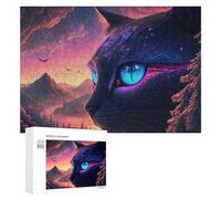 300 PCS Rompecabezas para Adolescentes Magical Cat in A Fantasy Landscape Rompecabezas para Adolescentes Juguetes Antiestrés Vacaciones En Casa Matar El Tiempo Desafío Educativo 300 PCS