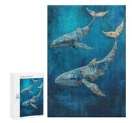 300 PCS Rompecabezas para Adolescentes Majestic Whales of Gold - Two Whales in Blue Rompecabezas para Adultos Juego Práctico Difícil Interacción Entre Padres E Hijos 300 PCS