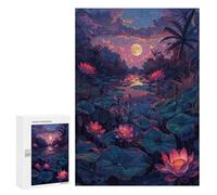 300 PCS Rompecabezas para Adolescentes Moonlit Lotus Pond Rompecabezas para Adultos Juegos De Relajación Decoración De Pared Ayuda A Ejercitar El Cerebro 300 PCS