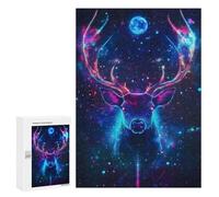 300 PCS Rompecabezas para Adolescentes Neon Deer in Space Cosmic Nature Rompecabezas para Adolescentes Juegos Divertidos Análisis Y Lógica Cumpleaños 300 PCS
