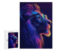 300 PCS Rompecabezas para Adolescentes Neon Lion with Sunglasses Rompecabezas para Adultos Juegos Divertidos Regalo De Cumpleaños Cumpleaños Y Navidad 300 PCS