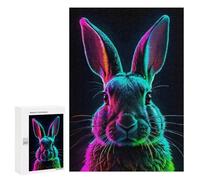 300 PCS Rompecabezas para Adolescentes Neon Rabbit Portrait Rompecabezas para Adultos Juguetes Antiestrés Decoración De Pared Diversión Actividades En Casa, 300 PCS
