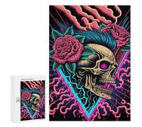 300 PCS Rompecabezas para Adolescentes Neon Skull with Roses Rompecabezas para Adultos Juego Familiar Análisis Y Lógica Regalos para Reducir El Estrés 300 PCS