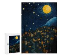 300 PCS Rompecabezas para Adolescentes Night Village Under Starry Sky Painting Rompecabezas para Adolescentes Juegos Divertidos Análisis Y Lógica Cumpleaños 300 PCS